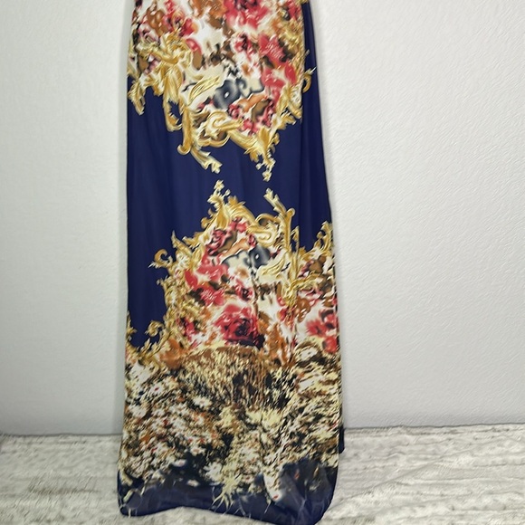 Double Zero Blue and Gold Plunge Neck Sundress Small - Picture 4 of 10